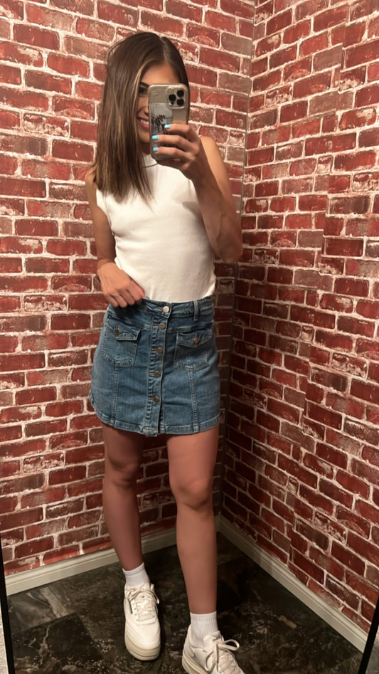 Button Down Denim Skort