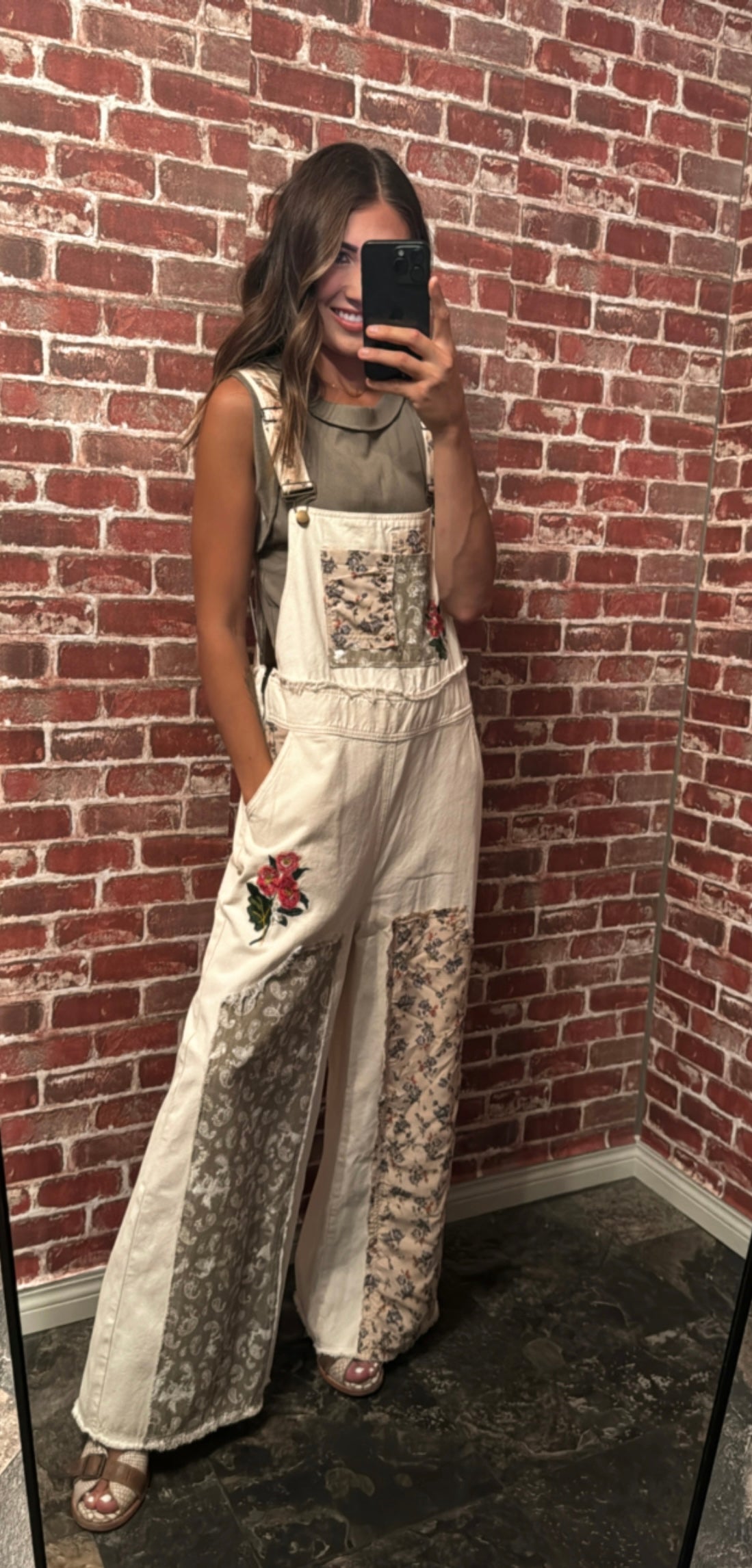 Floral Patchwork Embroidered Overalls