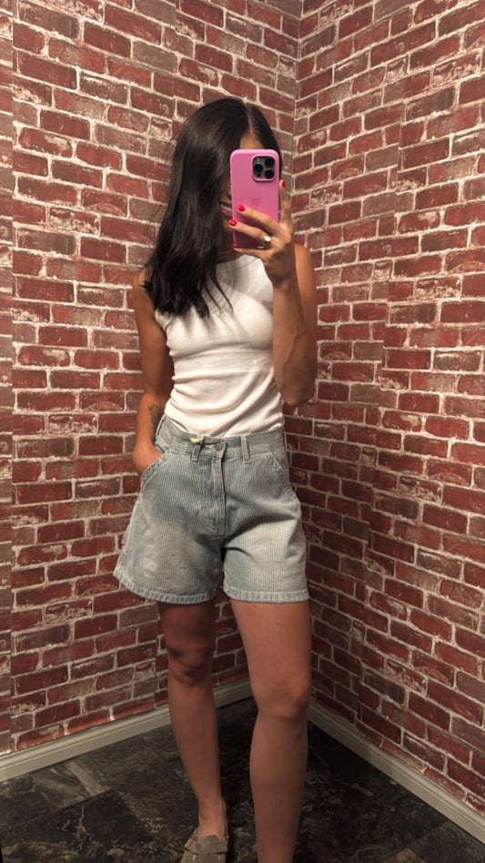 Sally Striped Straight Leg Denim Short