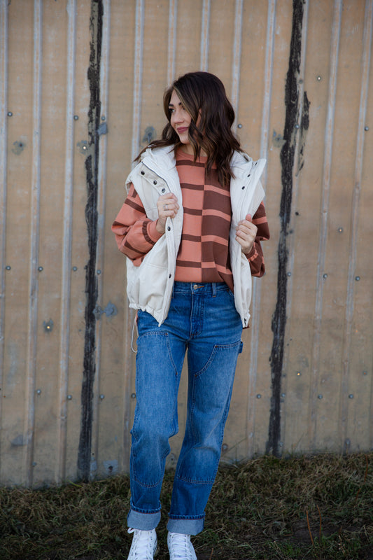 Olivia’s oversized Leather vest