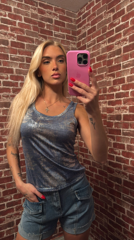 Denim Metallic Tank Top