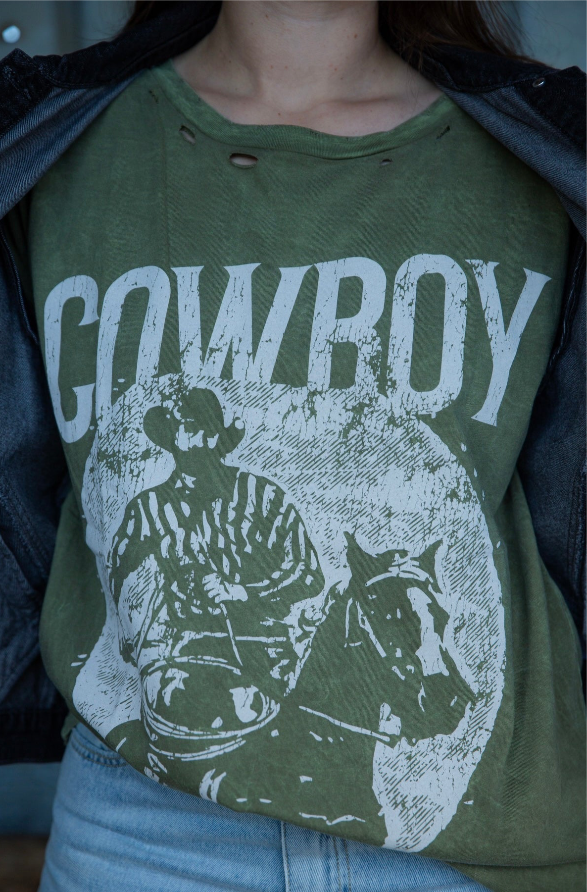 COWBOY Distressed Graphic Tee